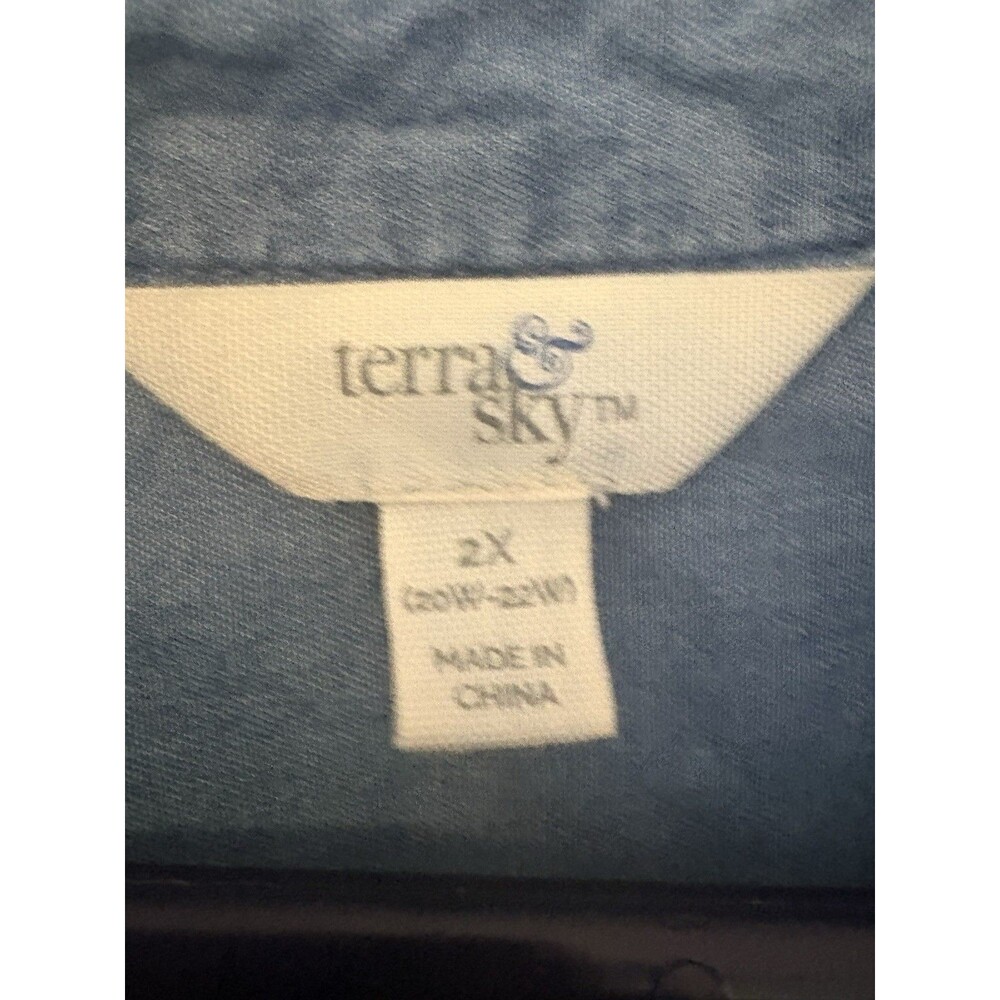 NWT Terra And Sky Light Weight Denim Dress Size 2X Long Sleeve Cinch Back - Picture 6 of 10
